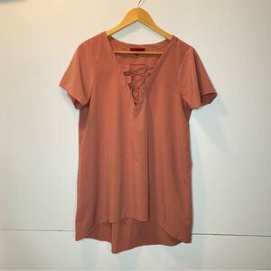 Red by BKE Oversized Casual Lightweight Mauve Peach Vneck Lace Up Top Medium M
